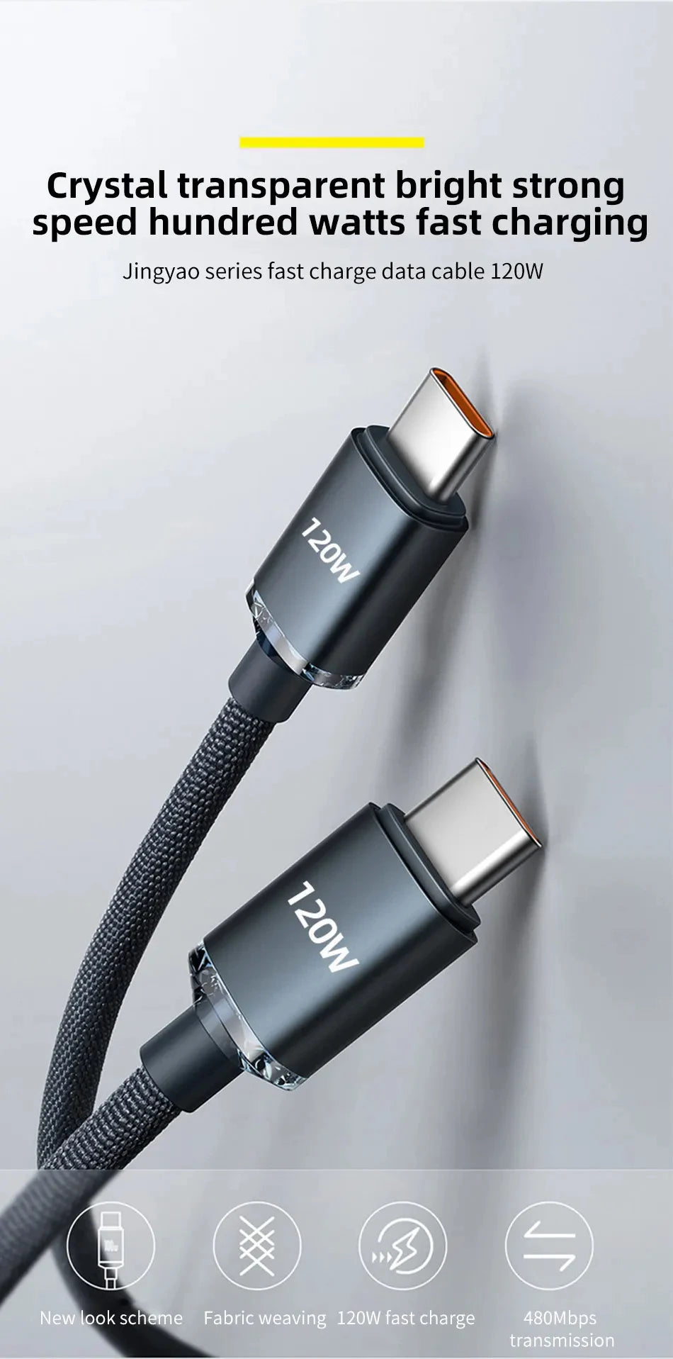120W 7A Type C to Type C Cable For Iphone 15 Xiaomi Oneplus Mobile Phone Fast Charge USB C Cable Type C Quick Data Charger Cords