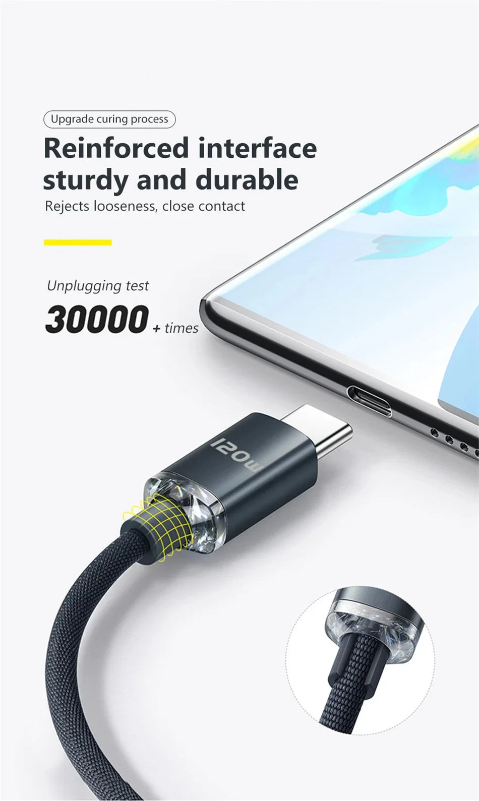 120W 7A Type C to Type C Cable For Iphone 15 Xiaomi Oneplus Mobile Phone Fast Charge USB C Cable Type C Quick Data Charger Cords