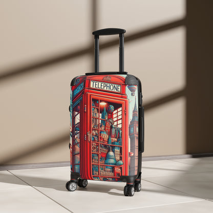 Colorful Cityscape Suitcase - Travel in Style with Vintage Phone Booth Design
